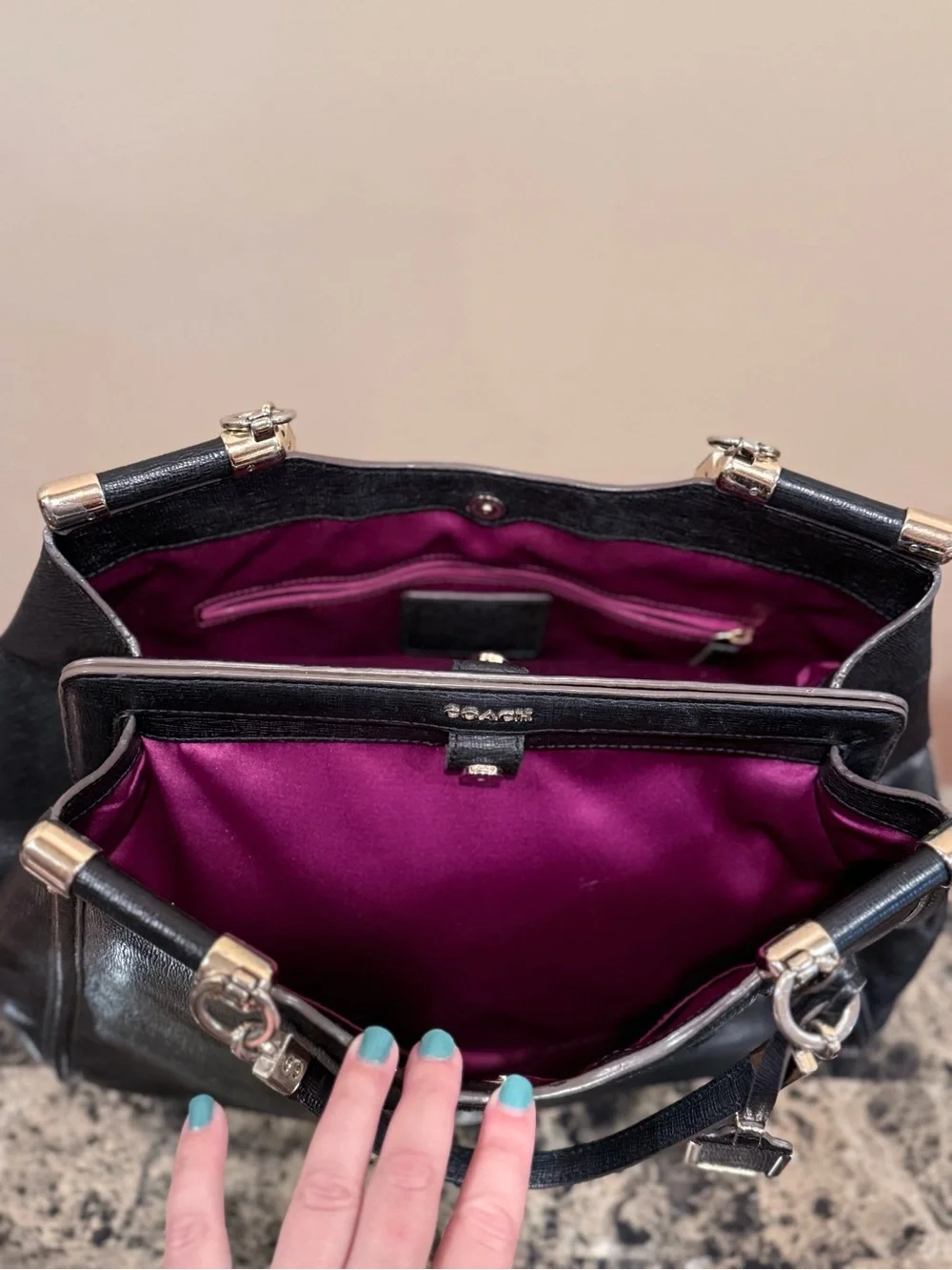 Coach Madison Caroline Black Leather Carryall Satche